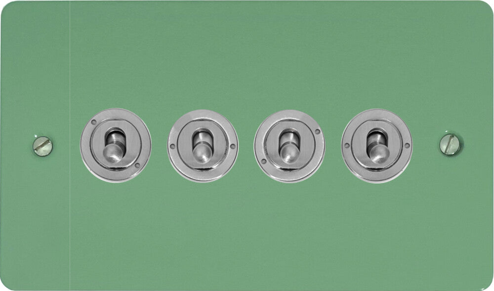 Flat Sage Green 4 Gang Toggle (Brushed Steel Toggle)