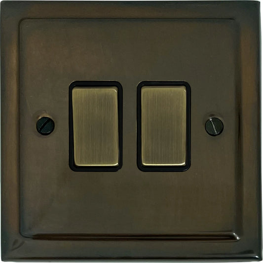 Victorian Medium Bronze 2 Gang Switch