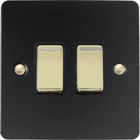 Flat Black 2 Gang Switch (Brass Switches)
