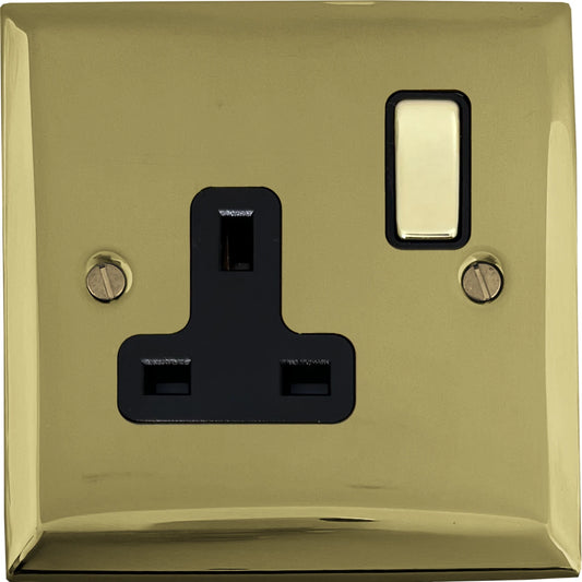 Spectrum Polished Brass 1 Gang Socket (Black Insert) - Spectrum range electrical socket