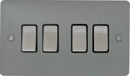 Flat Brushed Steel 4 Gang 2 Way Switch