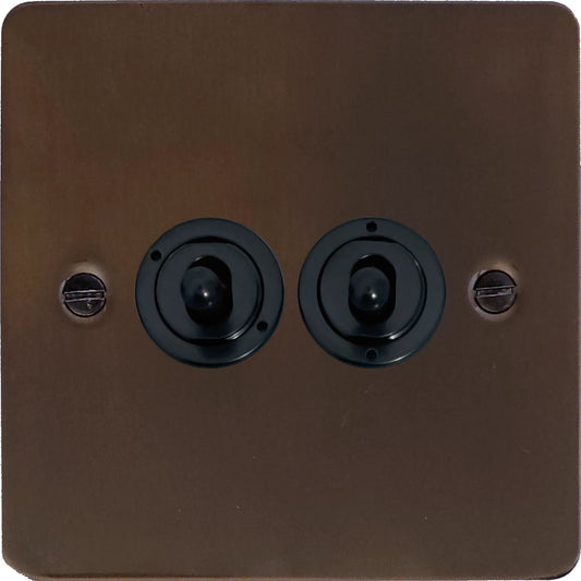 Flat Medium Bronze 2 Gang 2 Way Toggle (Flat Black Toggle)