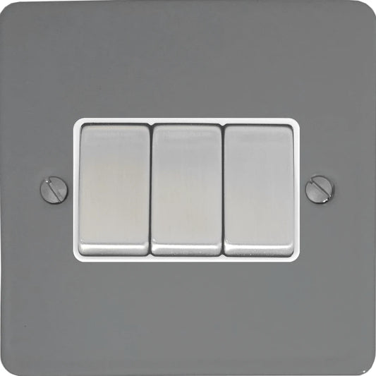 Flat Light Grey 3 Gang 2 Way Switch