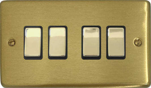 Contour Satin Brass 4 Gang Switch