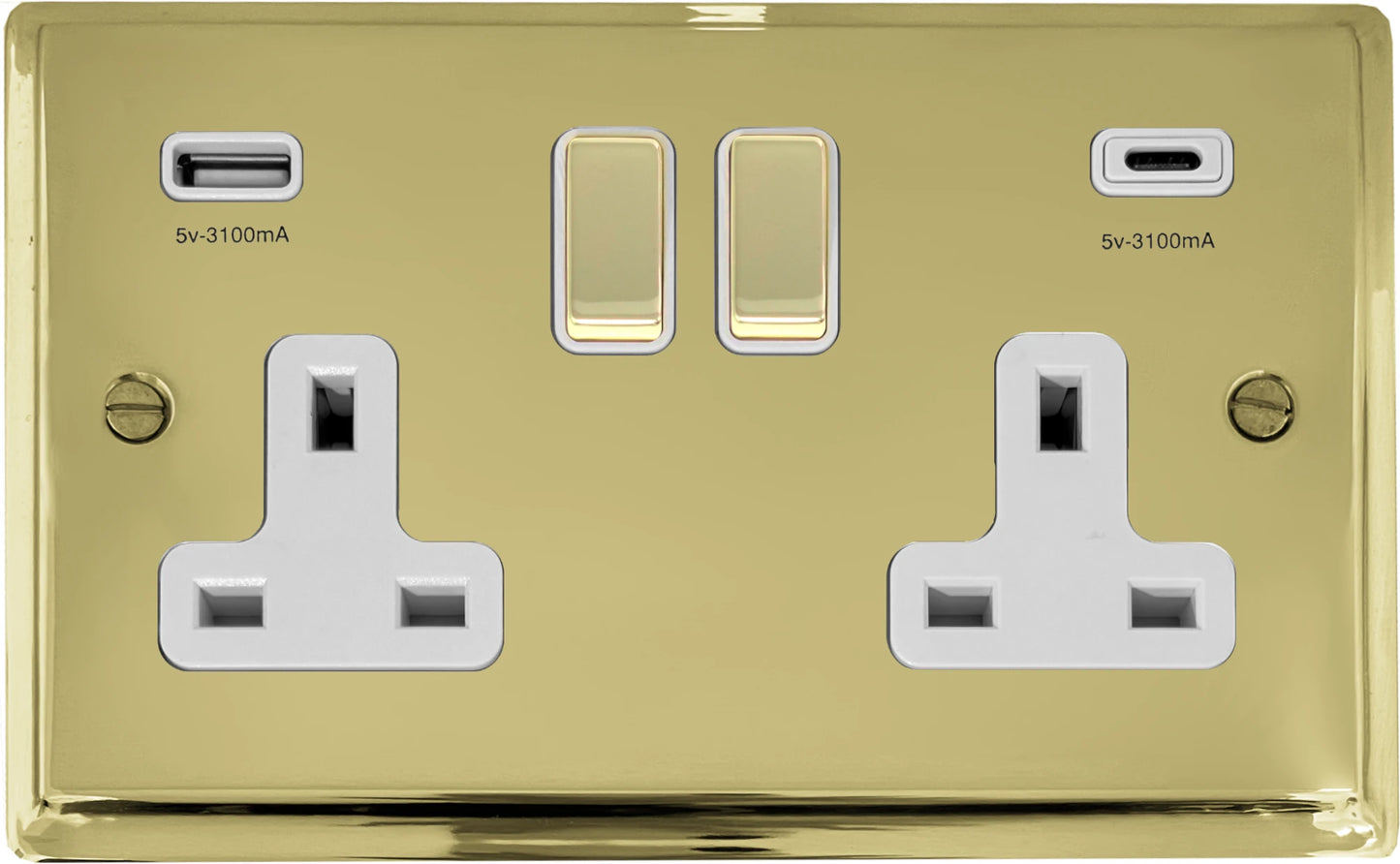Deco Polished Brass 2 Gang Socket C/W USBC Ports