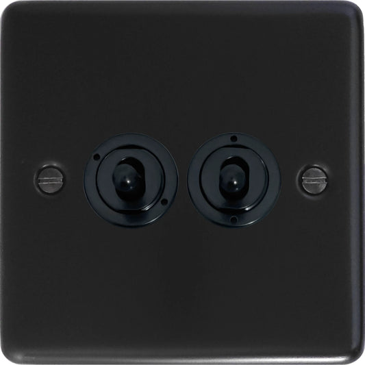 Contour Flat Black 2 Gang Toggle Switch (Black Toggles)
