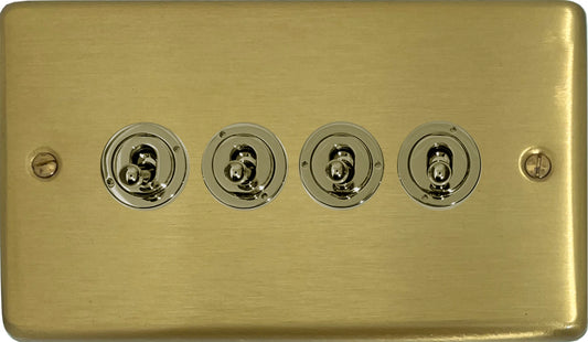 Contour Satin Brass 4 Gang Toggle Switch