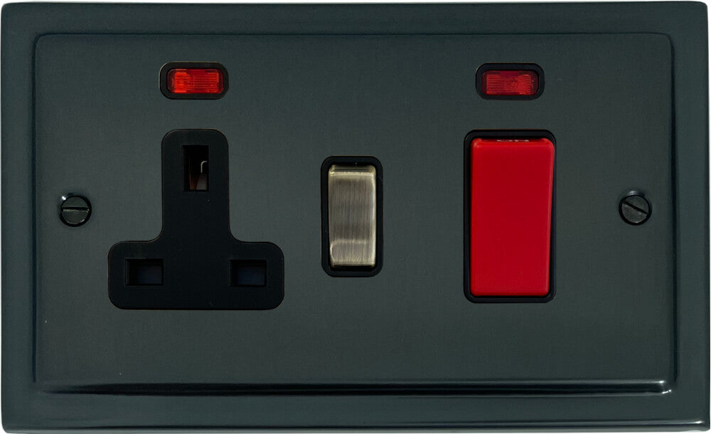 Victorian Black Bronze Cooker Switch with Socket