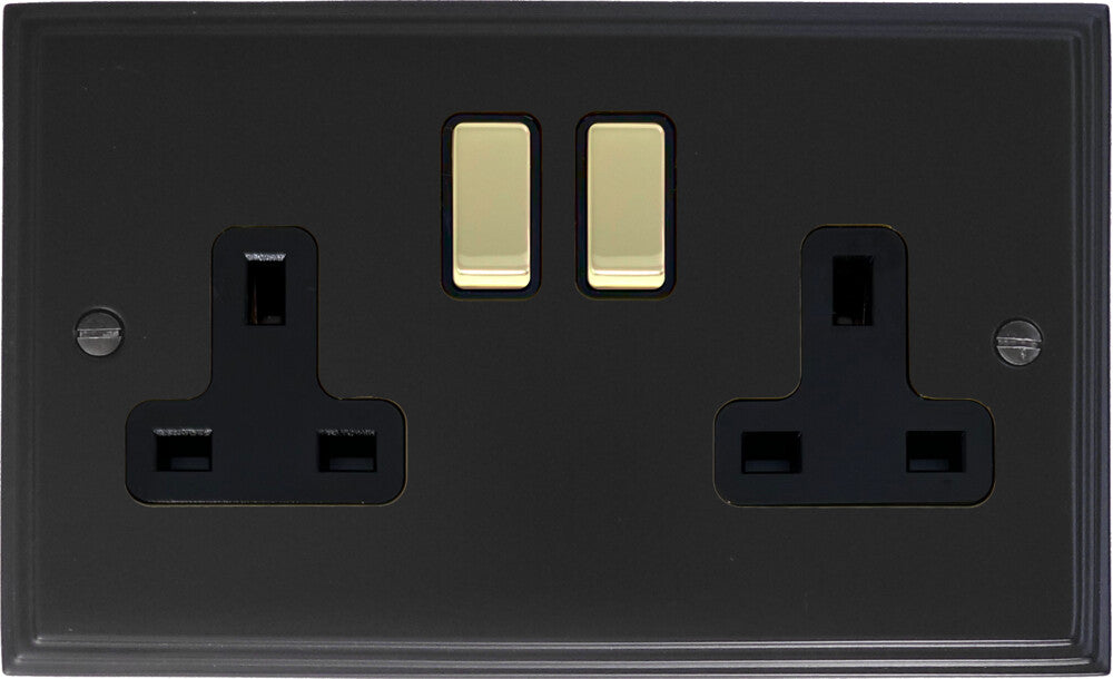 Victorian  Flat Black 2 Gang Socket
