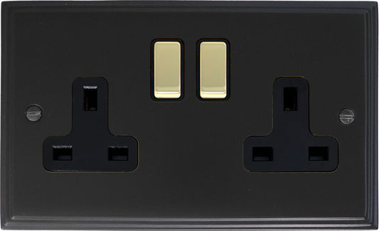 Victorian  Flat Black 2 Gang Socket