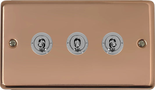 Contour Bright Copper 3 Gang Grid Toggle Plate