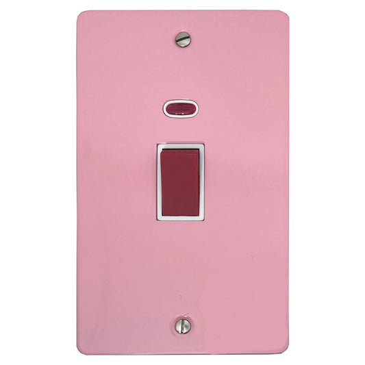 Flat Gloss Pink 45 Amp Vertical Cooker Switch (White Switch) - Flat range electrical cooker switch