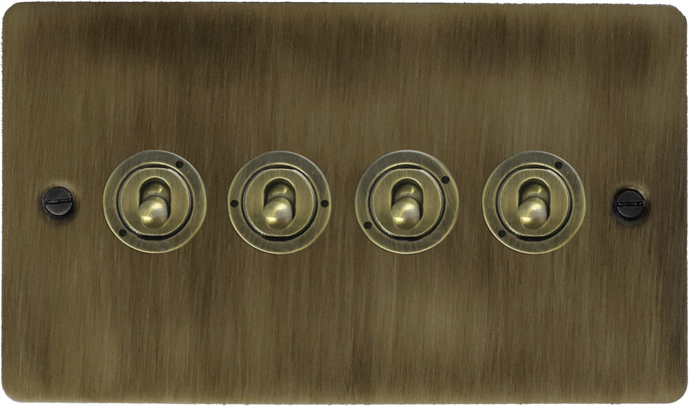 Flat Antique Brass 4 Gang Toggle Switch