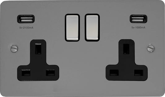 Flat Light Grey 2 Gang Socket C/W Usb Ports