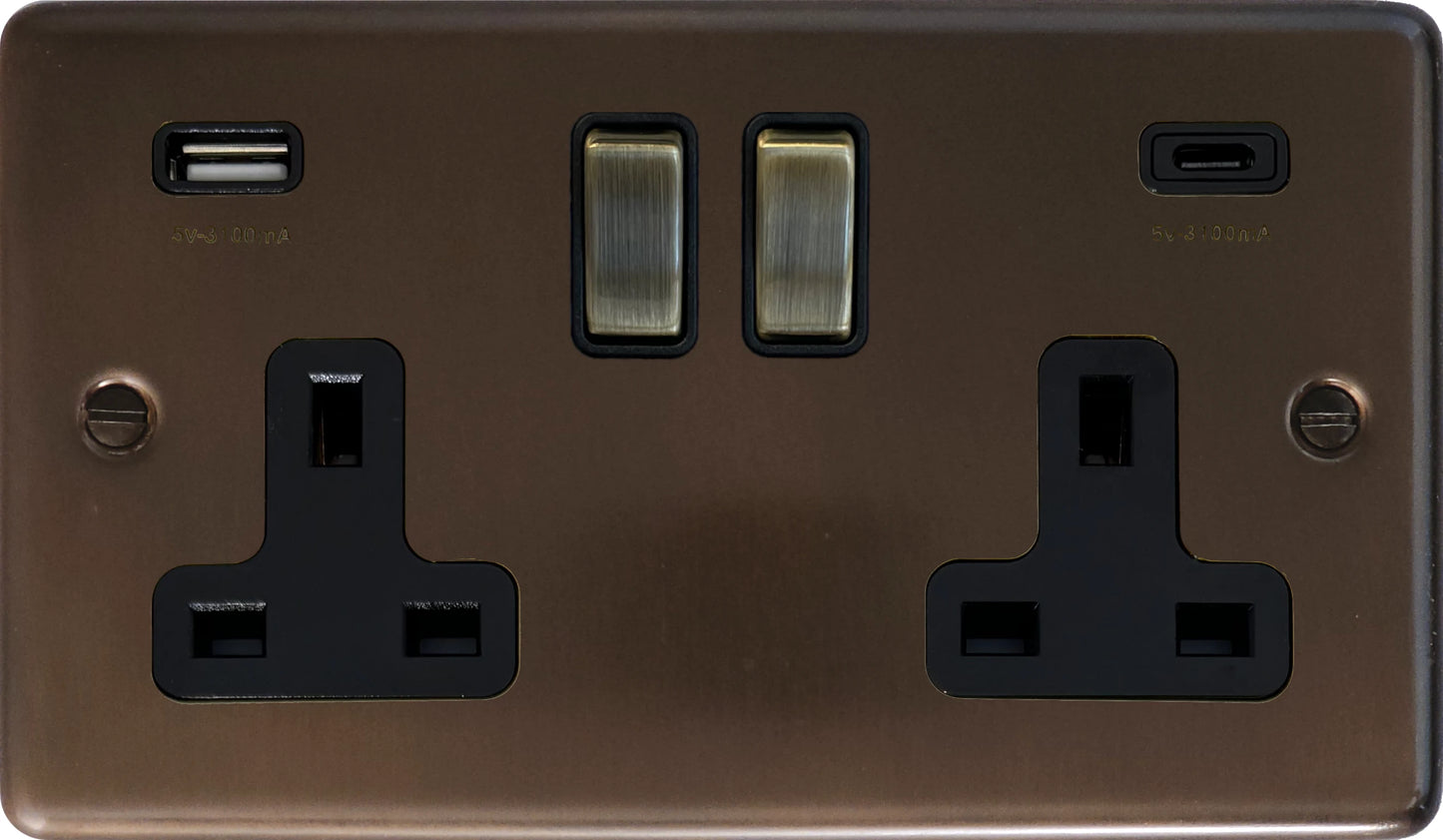 Contour Medium Bronze 2 Gang Socket C/W USBC