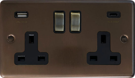 Contour Medium Bronze 2 Gang Socket C/W USBC
