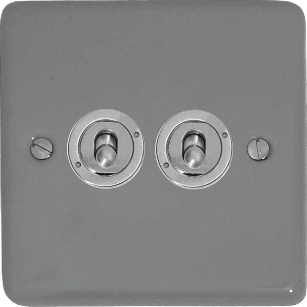 Contour Light Grey 2 Gang  Toggle (Brushed Steel Toggle)