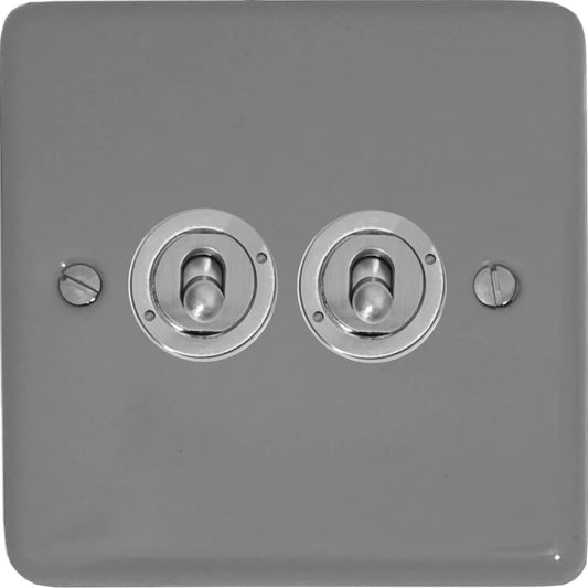 Contour Light Grey 2 Gang  Toggle (Brushed Steel Toggle)