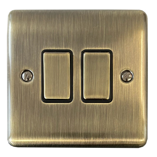 Basics Antique Brass 2 Gang Light Switch - Basics range electrical switch