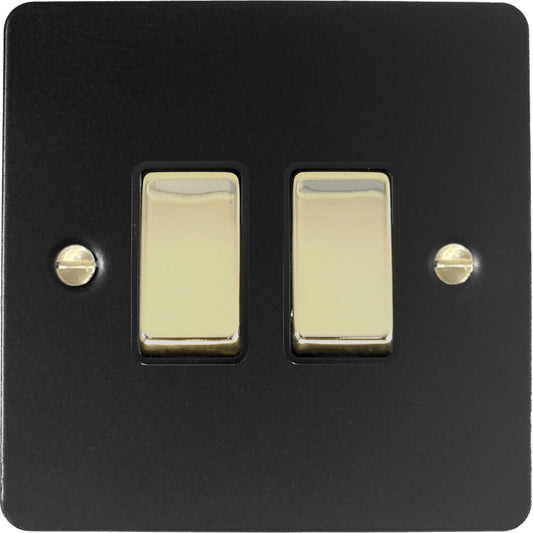 Flat Black 2 Gang Switch (Brass Switches)