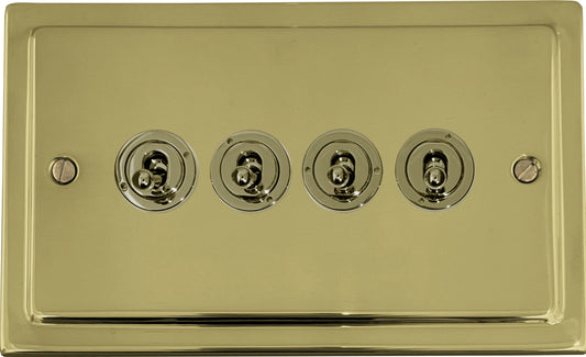 Victorian Polished Brass 4 Gang Toggle Switch