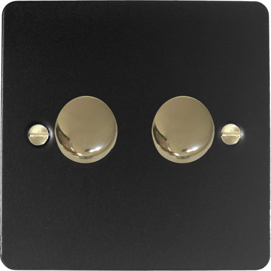 Flat Black 2 Gang LED Dimmer (Brass Caps)