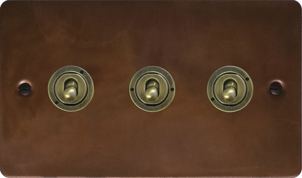 Flat Tarnished Copper 3 Gang Toggle (Antique Brass Toggle)