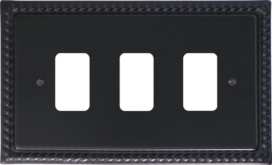 Georgian Flat Black 3 Gang Grid Plate