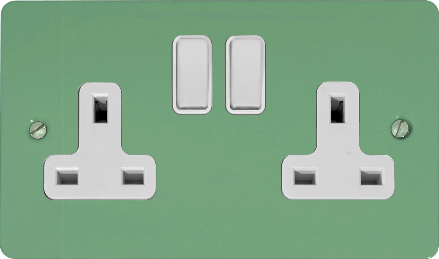 Flat Sage Green 2 Gang Socket (White Switches)