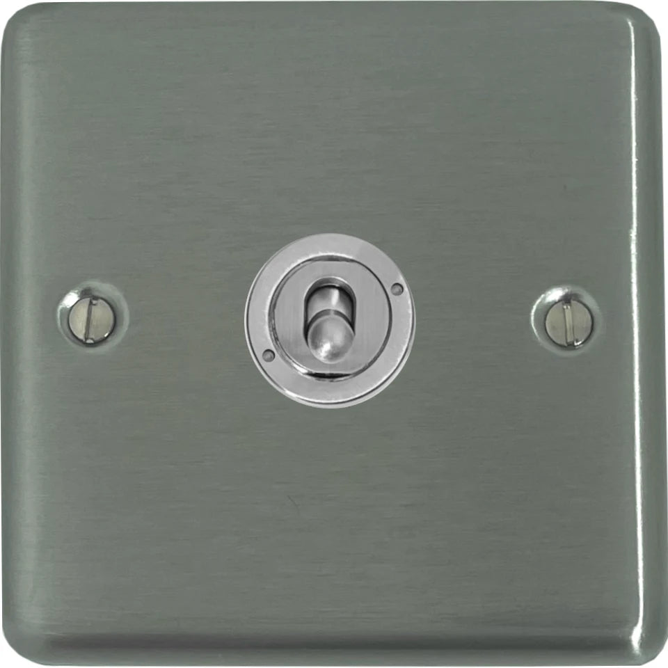 Contour Brushed Steel 1 Gang Toggle Switch