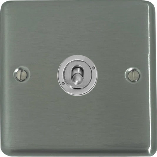 Contour Brushed Steel 1 Gang Toggle Switch