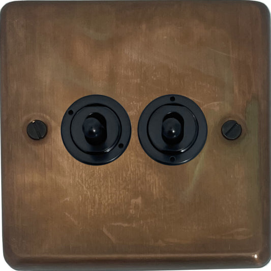 Contour Tarnished Copper 2 Gang Toggle (Flat Black Toggle)