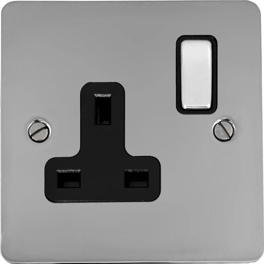 Flat Polished Chrome 1 Gang Switched Socket