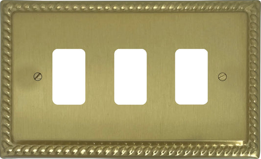 Georgian Satin Brass 3 Gang Grid Plate