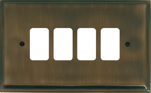 Deco Antique Brass 4 Gang Grid Plate