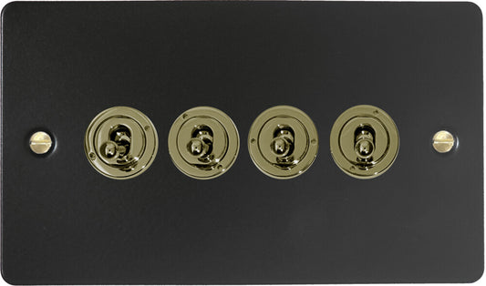 Flat Black 4 Gang Toggle Switch (Brass Switches)
