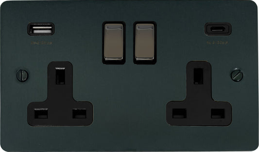 Flat Black Bronze 2 Gang Socket C/W USBC Ports