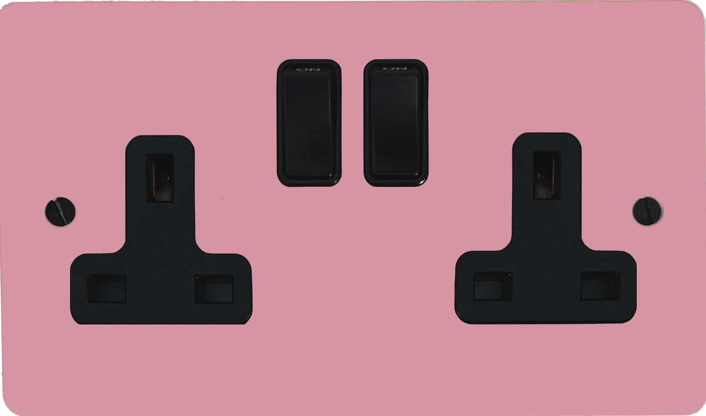 Flat Gloss Pink 2 Gang Socket (Black Switches)