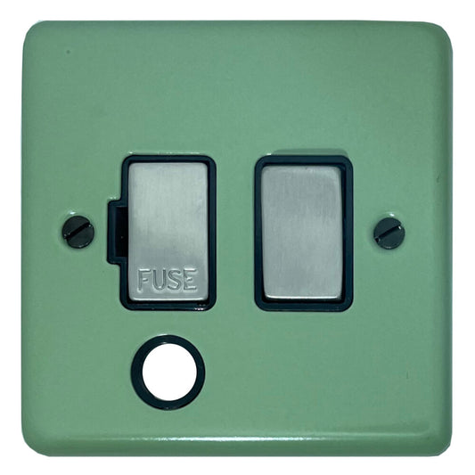 Classic Sage Green Switched Fused Spur with Flex Outlet (Black Insert/ Steel Switch)