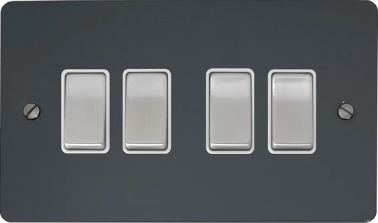 Flat Dark Grey 4 Gang 2 Way Switch
