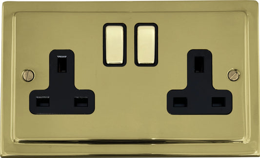 Victorian  Polished Brass  2 Gang Socket