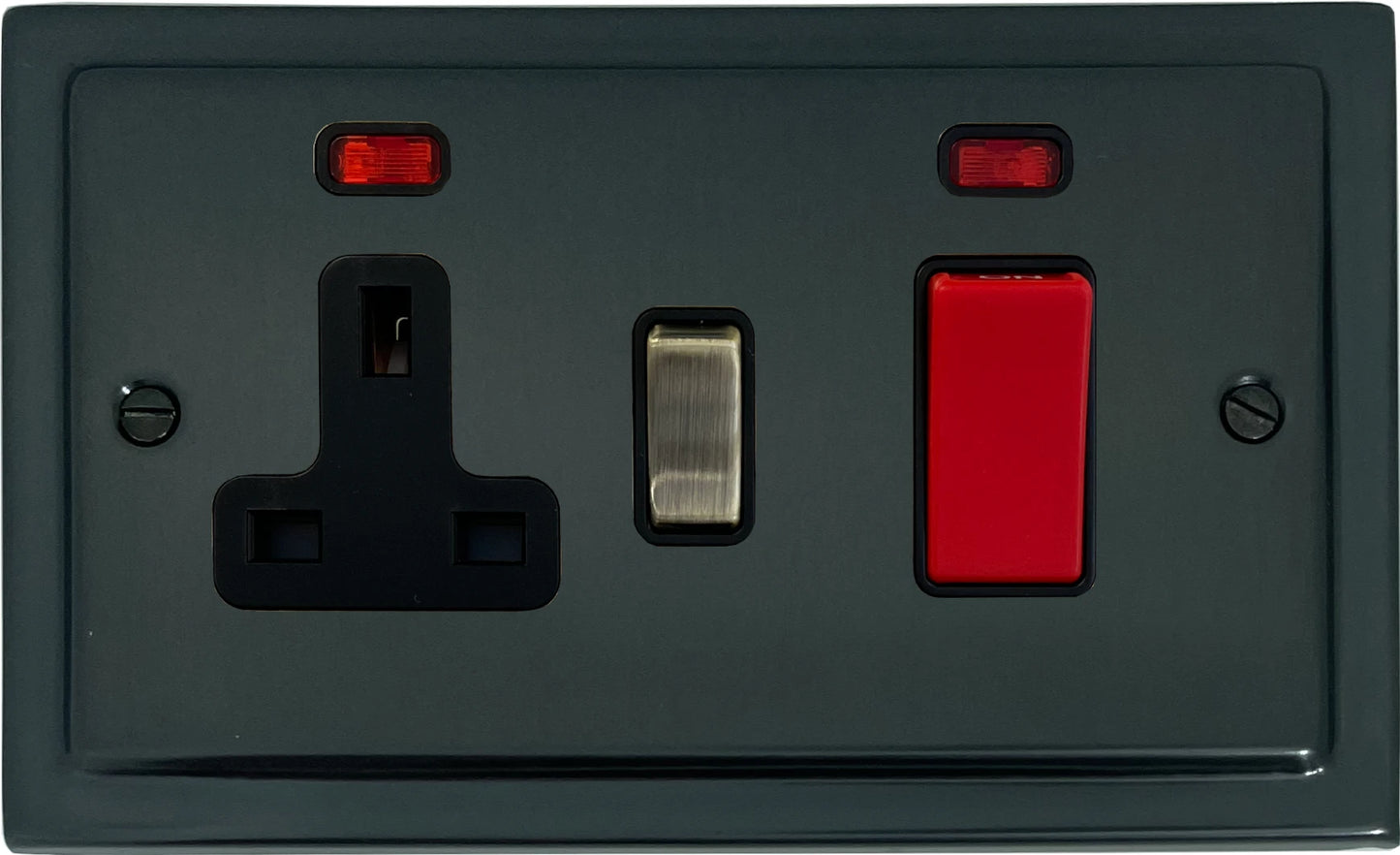 Victorian Black Bronze Cooker Switch with Socket
