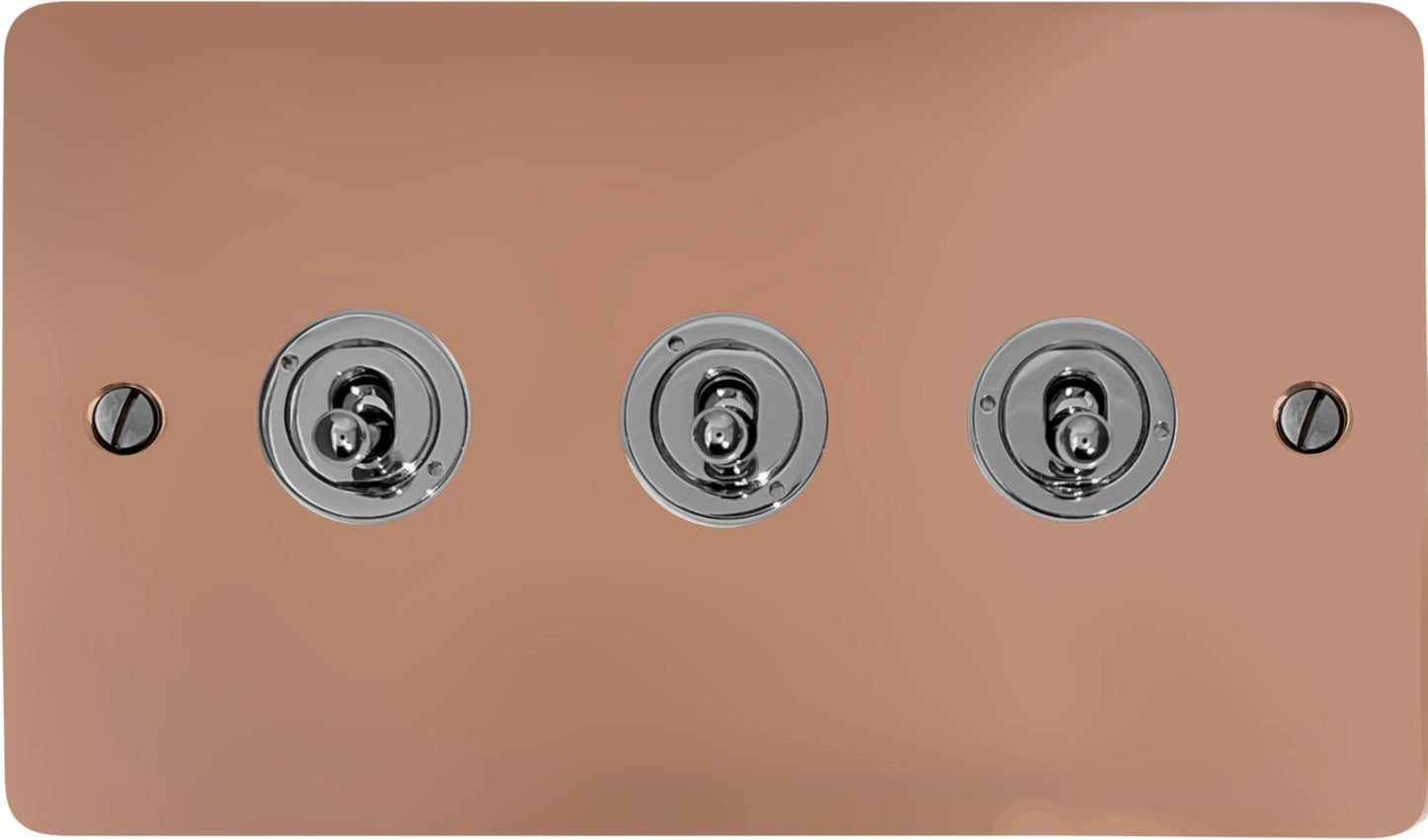 Flat Bright Copper 3 Gang Toggle (Polished Chrome Toggle)