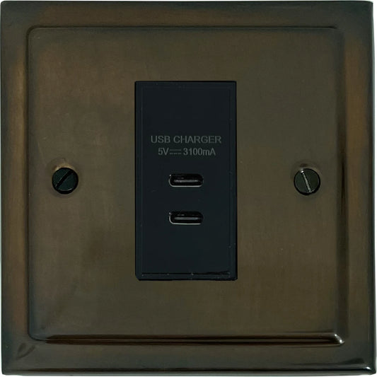 Trimline Medium Bronze 1 Gang  2 x USB-C