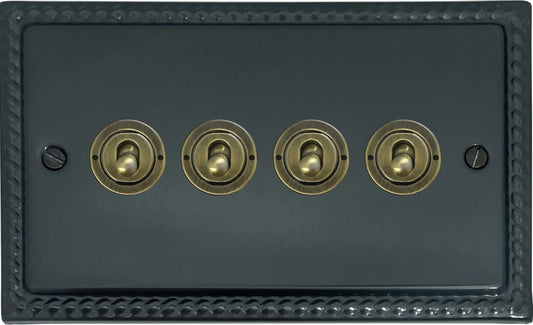 Monarch Black Bronze 4 Gang Toggle Switch (Antique Brass Toggles)