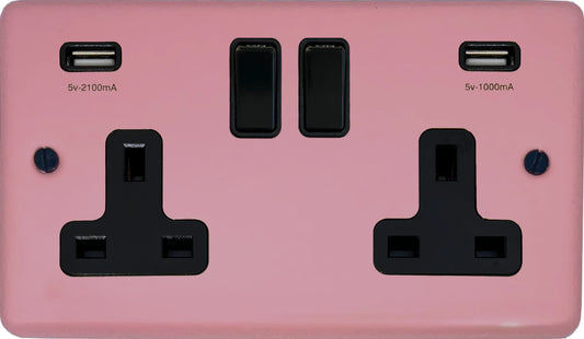 Contour  Pink  2 Gang Socket with USB