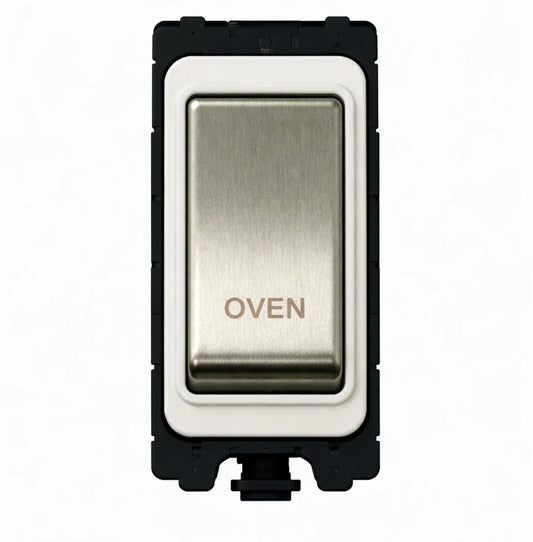 20A DP Switch - Engraved with - Oven - White and Satin Chrome Switch