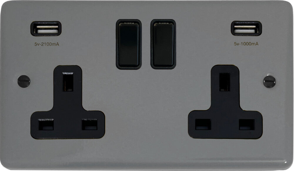 Contour  Light Grey  2 Gang Socket with USB
