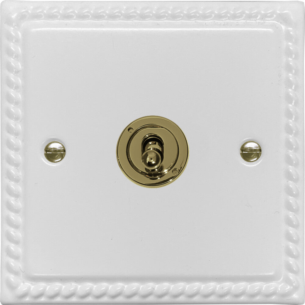 Georgian Flat White 1 Gang Intermediate Toggle (Polished Brass Toggle)