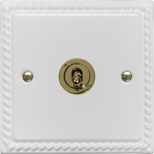 Georgian Flat White 1 Gang Intermediate Toggle (Polished Brass Toggle)